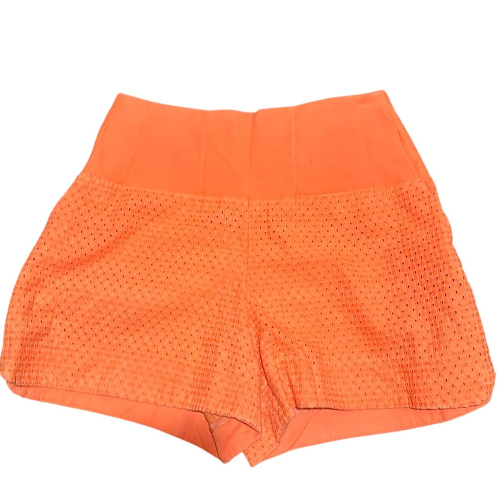 Anthropology Cartonnier Lace Eyelet Neon Orange Pink High Waisted Shorts Sz 4
